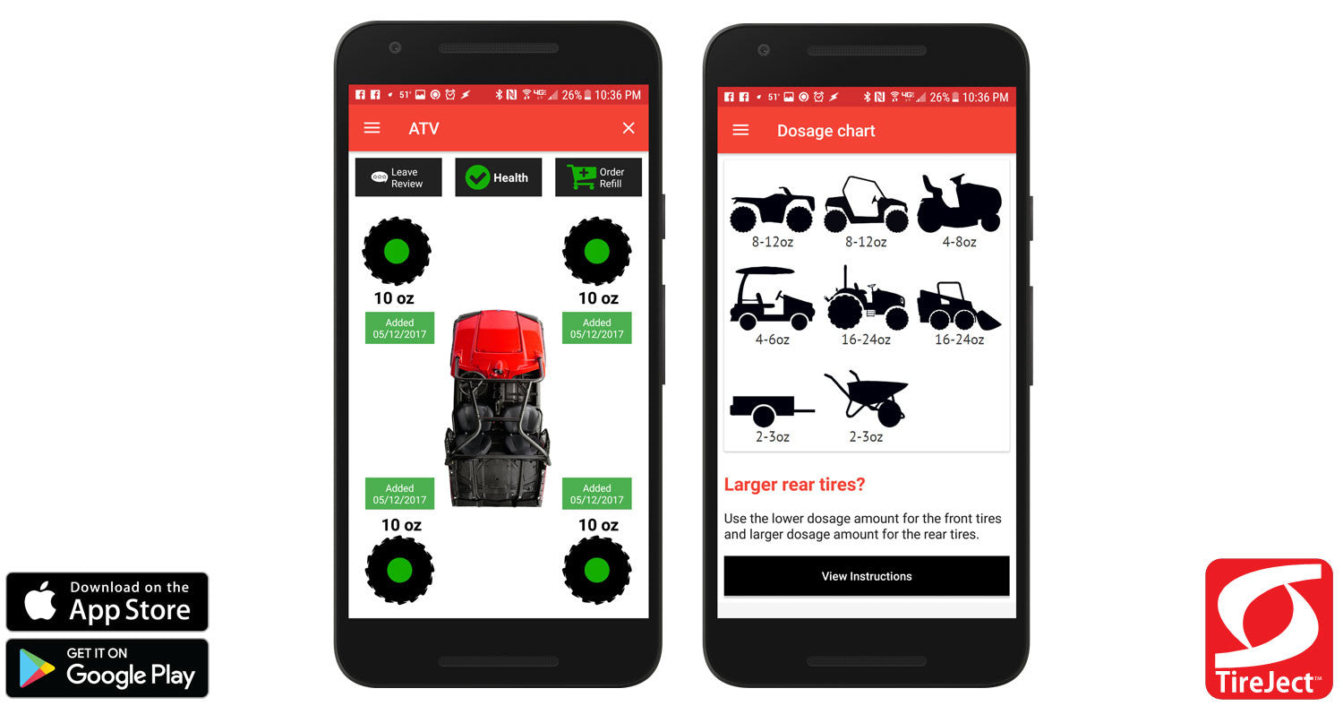 Download the TireJect mobile app to track tire health
